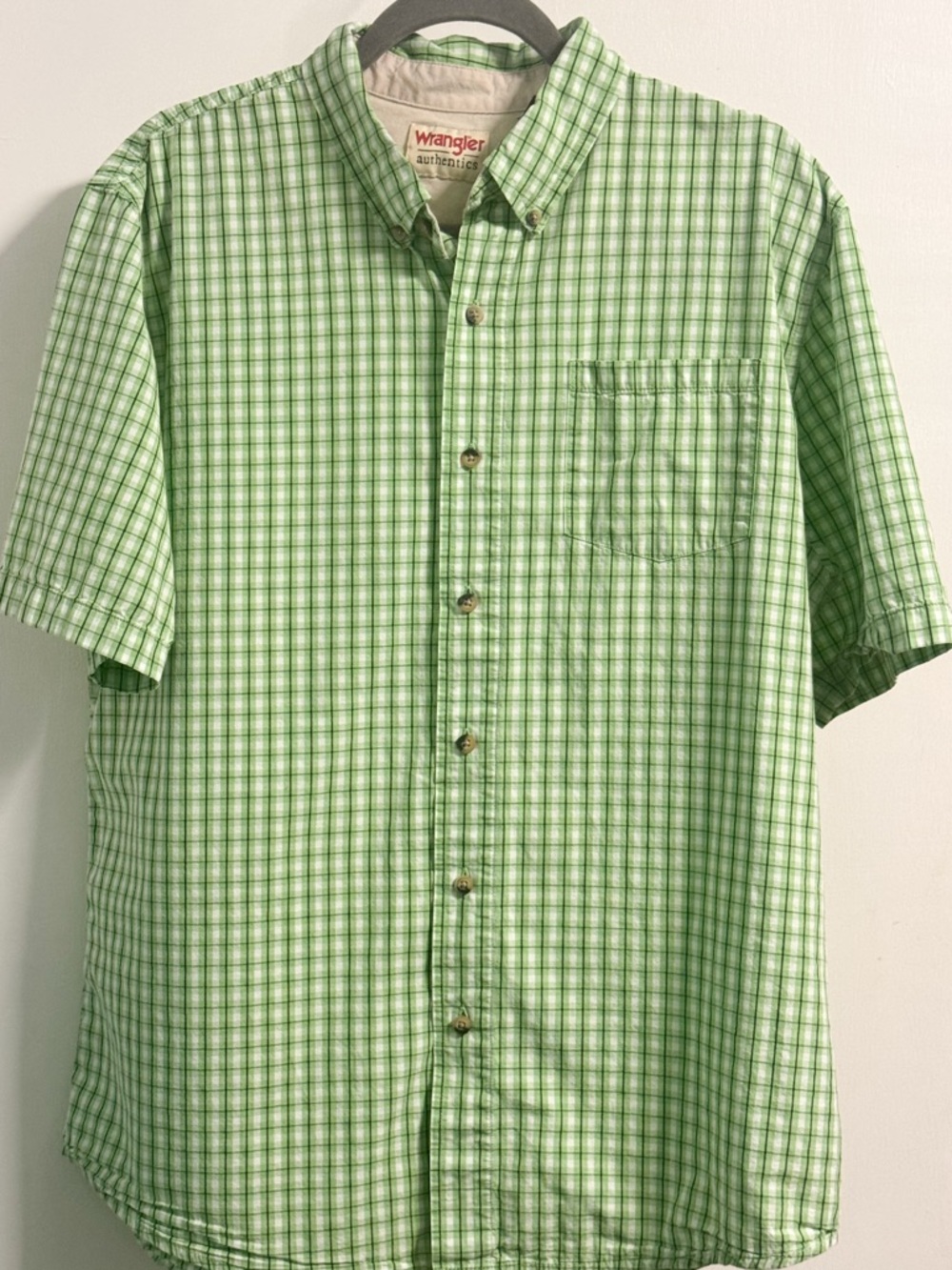 Wrangler Authentics Green Check Short Sleeve Button Down Shirt L